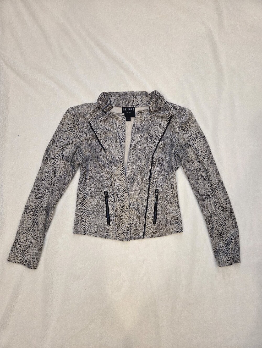 Snake-Print Faux Leather Black/ White Moto Style Jacket By Insight